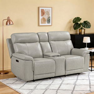 Vireo Leather Power Double Reclining Love Seat with Power Headrest and Center Console