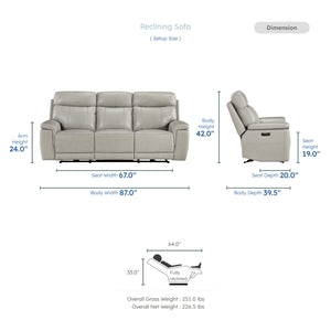Vireo Leather Power Double Reclining Sofa with Power Headrest