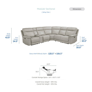 Vireo Leather  6-Piece Modular Power Reclining Sectional with Power Headrests and Charging Ports