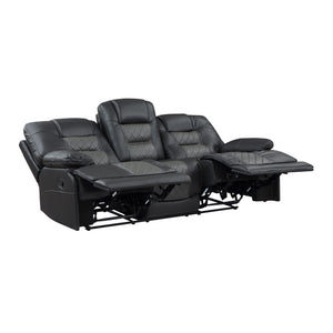 Emory Breathable Faux Leather Manual Double Reclining Sofa
