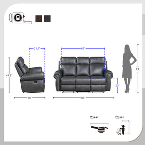 Chesky Breathable Faux Leather Manual Double Reclining Sofa