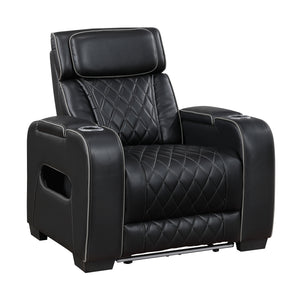 Ezra Faux Leather Power Reclining Chair with Power Headrest, Cup holders and Storage Arms