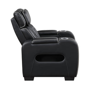 Ezra Faux Leather Power Reclining Chair with Power Headrest, Cup holders and Storage Arms