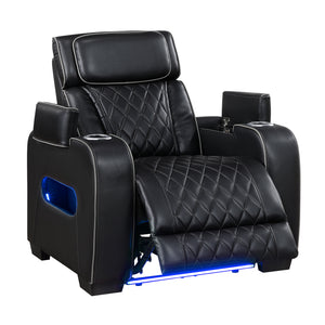 Ezra Faux Leather Power Reclining Chair with Power Headrest, Cup holders and Storage Arms