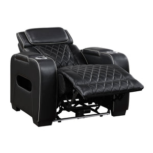 Ezra Faux Leather Power Reclining Chair with Power Headrest, Cup holders and Storage Arms