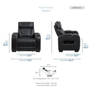 Ezra Faux Leather Power Reclining Chair with Power Headrest, Cup holders and Storage Arms