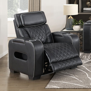 Ezra Faux Leather Power Reclining Chair with Power Headrest, Cup holders and Storage Arms