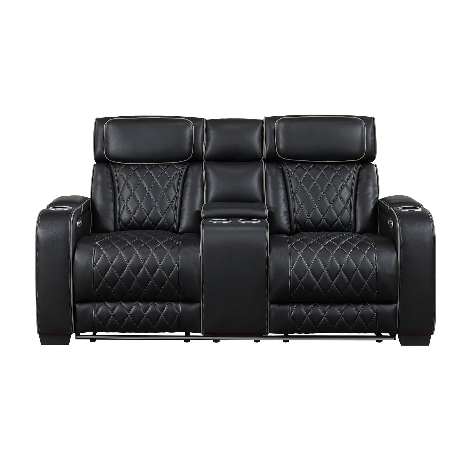 Luminate Faux Leather Power Double Reclining Love Seat with Center Console, Power Headrests and Storage Arms