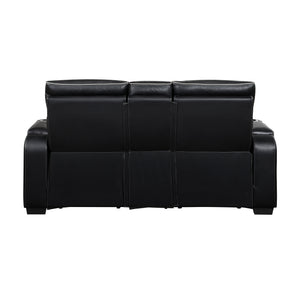 Luminate Faux Leather Power Double Reclining Love Seat with Center Console, Power Headrests and Storage Arms