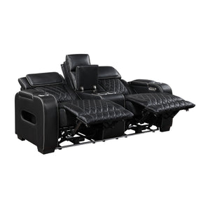 Luminate Faux Leather Power Double Reclining Love Seat with Center Console, Power Headrests and Storage Arms