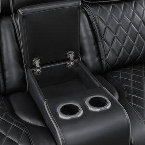 Luminate Faux Leather Power Double Reclining Love Seat with Center Console, Power Headrests and Storage Arms