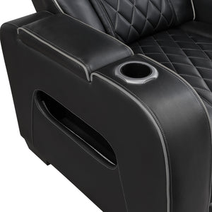 Luminate Faux Leather Power Double Reclining Love Seat with Center Console, Power Headrests and Storage Arms