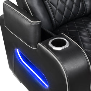 Luminate Faux Leather Power Double Reclining Love Seat with Center Console, Power Headrests and Storage Arms