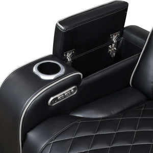 Luminate Faux Leather Power Double Reclining Love Seat with Center Console, Power Headrests and Storage Arms