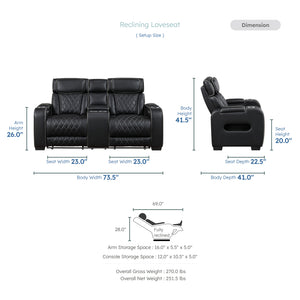 Luminate Faux Leather Power Double Reclining Love Seat with Center Console, Power Headrests and Storage Arms