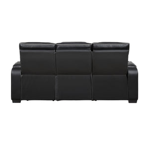 Luminate Faux Leather Power Double Reclining Sofa with Center Drop-Down Cup Holders, Power Headrest and Storage Arms