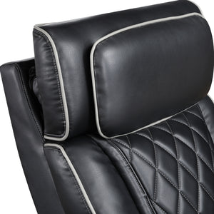Luminate Faux Leather Power Double Reclining Sofa with Center Drop-Down Cup Holders, Power Headrest and Storage Arms