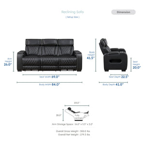 Luminate 3-Piece Faux Leather Living Room Sofa Set