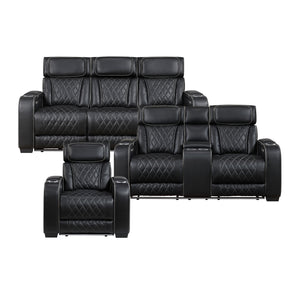 Luminate 3-Piece Faux Leather Living Room Sofa Set