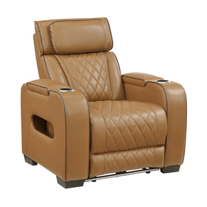 Ezra Faux Leather Power Reclining Chair with Power Headrest, Cup holders and Storage Arms