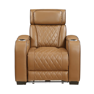 Ezra Faux Leather Power Reclining Chair with Power Headrest, Cup holders and Storage Arms