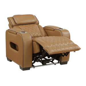 Ezra Faux Leather Power Reclining Chair with Power Headrest, Cup holders and Storage Arms