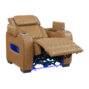 Ezra Faux Leather Power Reclining Chair with Power Headrest, Cup holders and Storage Arms