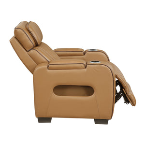 Ezra Faux Leather Power Reclining Chair with Power Headrest, Cup holders and Storage Arms