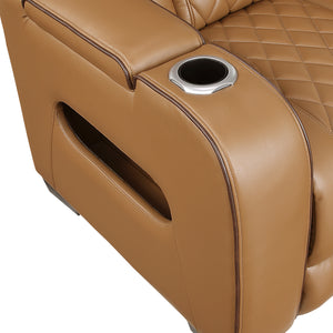 Ezra Faux Leather Power Reclining Chair with Power Headrest, Cup holders and Storage Arms