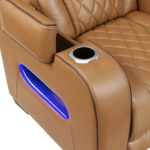 Ezra Faux Leather Power Reclining Chair with Power Headrest, Cup holders and Storage Arms