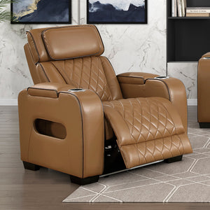 Ezra Faux Leather Power Reclining Chair with Power Headrest, Cup holders and Storage Arms