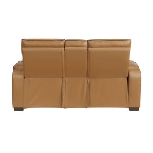 Luminate Faux Leather Power Double Reclining Love Seat with Center Console, Power Headrests and Storage Arms