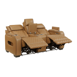 Luminate Faux Leather Power Double Reclining Love Seat with Center Console, Power Headrests and Storage Arms