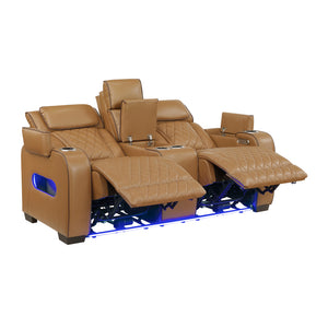 Luminate Faux Leather Power Double Reclining Love Seat with Center Console, Power Headrests and Storage Arms