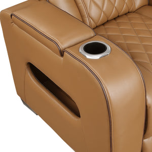Luminate Faux Leather Power Double Reclining Love Seat with Center Console, Power Headrests and Storage Arms