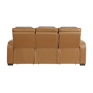 Luminate Faux Leather Power Double Reclining Sofa with Center Drop-Down Cup Holders, Power Headrest and Storage Arms