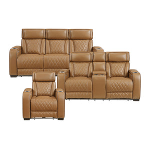 Luminate 3-Piece Faux Leather Living Room Sofa Set