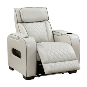 Ezra Faux Leather Power Reclining Chair with Power Headrest, Cup holders and Storage Arms