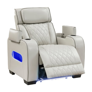 Ezra Faux Leather Power Reclining Chair with Power Headrest, Cup holders and Storage Arms