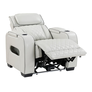 Ezra Faux Leather Power Reclining Chair with Power Headrest, Cup holders and Storage Arms