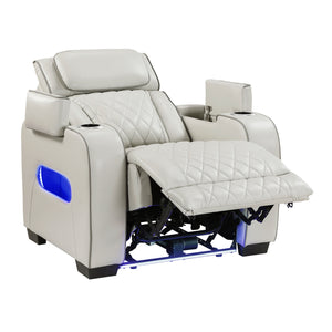 Ezra Faux Leather Power Reclining Chair with Power Headrest, Cup holders and Storage Arms