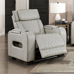 Ezra Faux Leather Power Reclining Chair with Power Headrest, Cup holders and Storage Arms