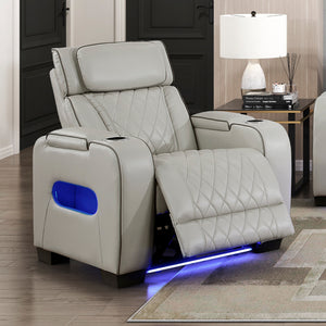 Ezra Faux Leather Power Reclining Chair with Power Headrest, Cup holders and Storage Arms