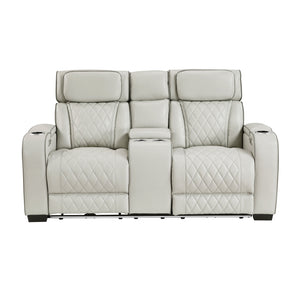 Luminate Faux Leather Power Double Reclining Love Seat with Center Console, Power Headrests and Storage Arms