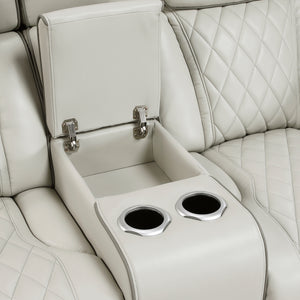 Luminate Faux Leather Power Double Reclining Love Seat with Center Console, Power Headrests and Storage Arms