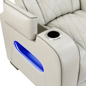 Luminate Faux Leather Power Double Reclining Love Seat with Center Console, Power Headrests and Storage Arms