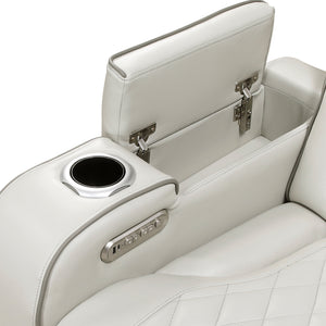 Luminate Faux Leather Power Double Reclining Love Seat with Center Console, Power Headrests and Storage Arms