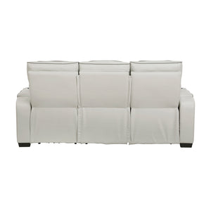 Luminate Faux Leather Power Double Reclining Sofa with Center Drop-Down Cup Holders, Power Headrest and Storage Arms