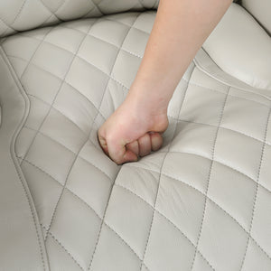 Luminate Faux Leather Power Double Reclining Sofa with Center Drop-Down Cup Holders, Power Headrest and Storage Arms