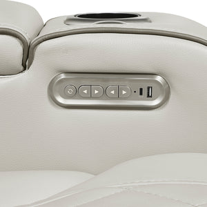 Luminate Faux Leather Power Double Reclining Sofa with Center Drop-Down Cup Holders, Power Headrest and Storage Arms